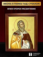 Икона Илия Фесвитянин пророк с золочением, деревянная рамка со стеклом 15х18х2 см 077