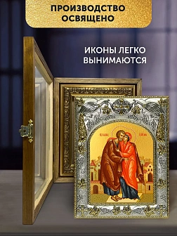 Икона Иоаким и Анна Богоотцы в ризе и деревянном киоте, 26х22 см