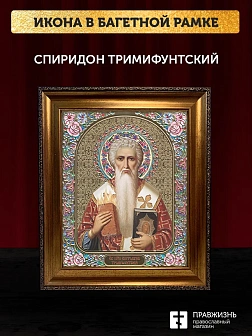 Икона Спиридон Тримифунтский, бронзовая багетная рамка узкая с узором 15х18 см