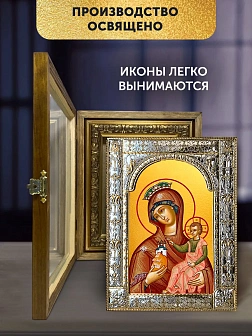 Икона Тучная Гора Божия Матерь в ризе и деревянном киоте, 33х27 см