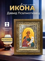 Икона Давид Псалмопевец в ризе и деревянном киоте, 33х27 см Икона Давид Псалмопевец в ризе и деревянном киоте, 33х27 см