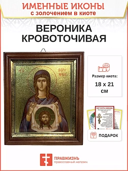 Икона Вероника Кровоточивая праведная с золочением в киоте 18х21х4 см