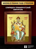 Икона Спиридон Тримифунтский святитель с золочением, деревянная рамка со стеклом 15х18х2 см 135