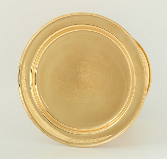 Дискос с поддискосником / ф280мм-конус потира 2, 0л / филигрань, эмаль, ручная гравировка / золочение