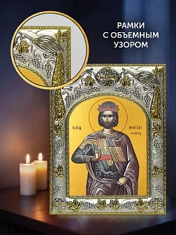 Икона Анастасий Персиянин в ризе и деревянном киоте, 26х22 см