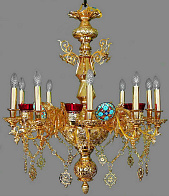 Паникадило 1 ярус 10 свечей с лампадами золочение, эмаль