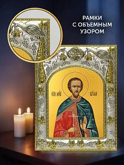 Икона Авраамий Болгарский в ризе и деревянном киоте, 26х22 см