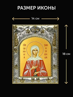 Икона Ксения Петербургская в ризе и киоте под дерево, 27х23 см
