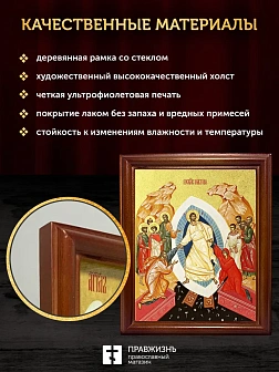 Икона Воскресение Христово с золочением, деревянная рамка со стеклом 15х18х2 см 1113