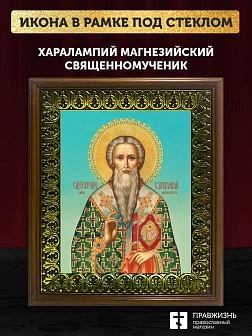Икона Харалампий Магнезийский священномученик, деревянная рамка с басмой и стеклом 18х21х2,5 см 1090