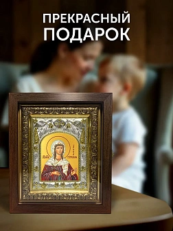 Икона Анна Готфская в ризе и киоте под дерево, 27х23 см
