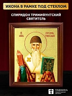 Икона Спиридон Тримифунтский святитель с золочением, деревянная рамка со стеклом 15х18х2 см 135