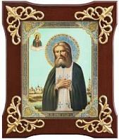 Икона в деревянной рамке Серафим Саровский (завиток)