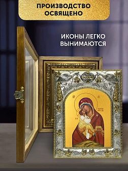 Икона Почаевская Божия Матерь в ризе и деревянном киоте, 26х22 см