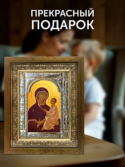 Икона Тихвинская Божия Матерь в ризе и деревянном киоте, 33х27 см
