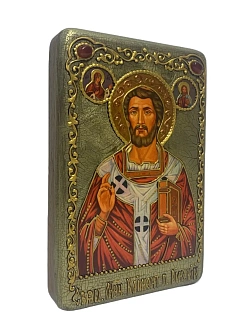Настольная икона "Священномученик Климент, папа Римский" на мореном дубе