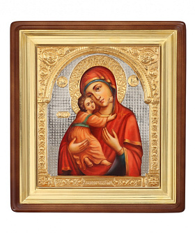 Икона живописная в киоте 24х30 масло, риза №46, киот №1 Владимирская БМ Икона живописная в киоте 24х30 масло, риза №46, киот №1 Владимирская БМ