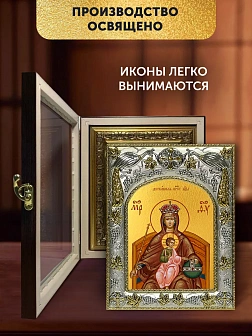 Икона Державная Божия Матерь в ризе и киоте под дерево, 27х23 см