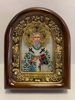 179 Именная икона Лев Катанский бисер, дерево