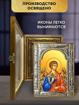 Икона Ангел Хранитель в ризе и деревянном киоте, 33х27 см