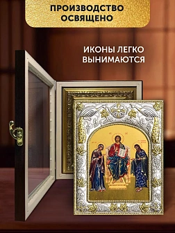Икона Деисус в ризе и киоте под дерево, 27х23 см