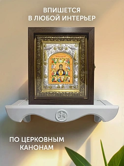 Икона Курская-Коренная Божия Матерь в ризе и киоте под дерево, 27х23 см