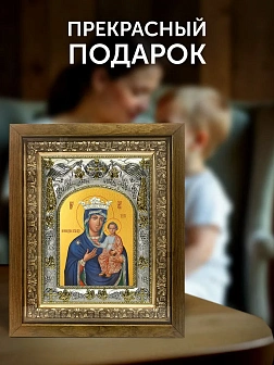 Икона Юровичская Божия Матерь в ризе и деревянном киоте, 26х22 см