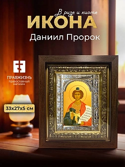 Икона Даниил Пророк в ризе и киоте под дерево, 33х27 см
