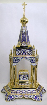 Дарохранительница шестигранная филигрань, эмаль, финифть / золочение