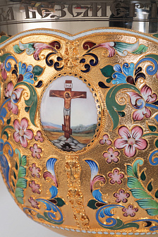 Потир 3.0л 4-финифти, филигрань, эмаль, роспись / поддон конус 2, 0л потира / золочение / мельхиоровый стакан