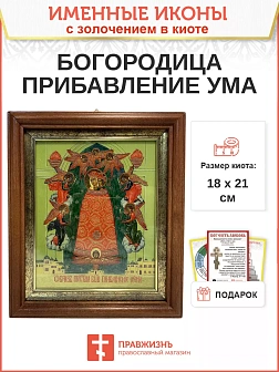 Икона 122 Прибавление ума Божия Матерь золочение поталь киот 21 см