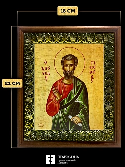 Икона Тимофей апостол, деревянная рамка с басмой и стеклом 18х21х2,5 см 138 Икона Тимофей апостол, деревянная рамка с басмой и стеклом 18х21х2,5 см 138