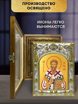 Икона Савва Сербский в ризе и деревянном киоте, 26х22 см