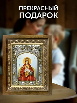 Икона Державная Божия Матерь в ризе и деревянном киоте, 26х22 см Икона Державная Божия Матерь в ризе и деревянном киоте, 26х22 см