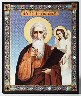 Икона на доске 22х26 объёмная печать, лак Матфей Евангелист