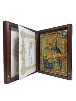 Настольная икона "Святой мученик Анатолий Никомидийский" на мореном дубе