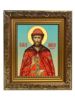 Икона Дмитрий Донской благоверный князь, широкая рамка 19,5х22,5х2 см 066