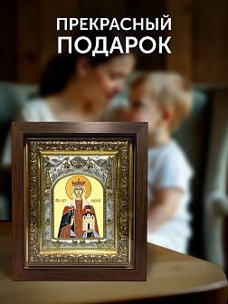 Икона Людмила Чешская в ризе и киоте под дерево, 27х23 см