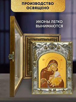 Икона Влахернская Божия Матерь в ризе и деревянном киоте, 26х22 см