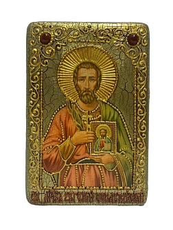 Настольная икона "Святой мученик Евгений Севастийский" на мореном дубе
