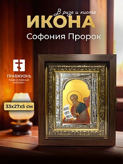 Икона Софония Пророк в ризе и киоте под дерево, 33х27 см