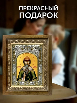 Икона Вадим Персидский в ризе и деревянном киоте, 26х22 см
