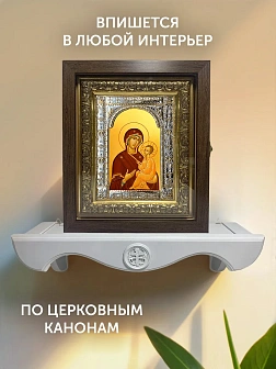 Икона Тихвинская Божия Матерь в ризе и киоте под дерево, 33х27 см