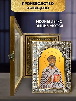 Икона Августин Блаженный в ризе и деревянном киоте, 33х27 см