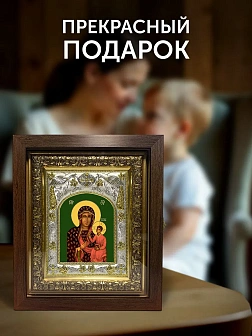 Икона Ченстоховская Божия Матерь в ризе и киоте под дерево, 27х23 см