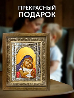Икона Умиление Божия Матерь в ризе и деревянном киоте, 33х27 см