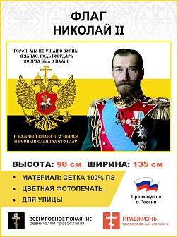 Флаг 155 Николай II Герой мы не ушли с войны в запас 90х135 материал сетка для улицы