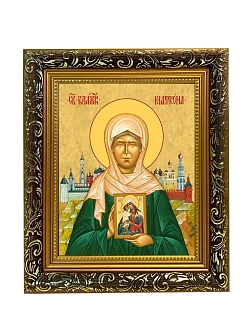 Икона Матрона Московская блаженная, узкая рамка 17,5х20,5х2 см 103