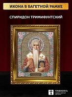 Икона Спиридон Тримифунтский, золотая багетная рамка узкая с узором 15х18х2 см