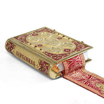 Евангелие 360*240 напрестольное №9 крышки золочение эмаль камни (с закладкой)
